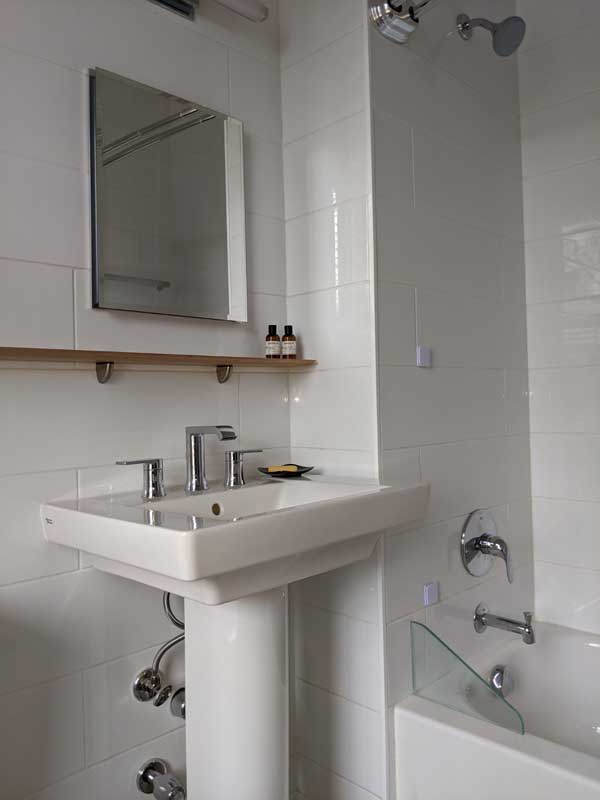 sink and shower in Arthur Miller Suite bathroom